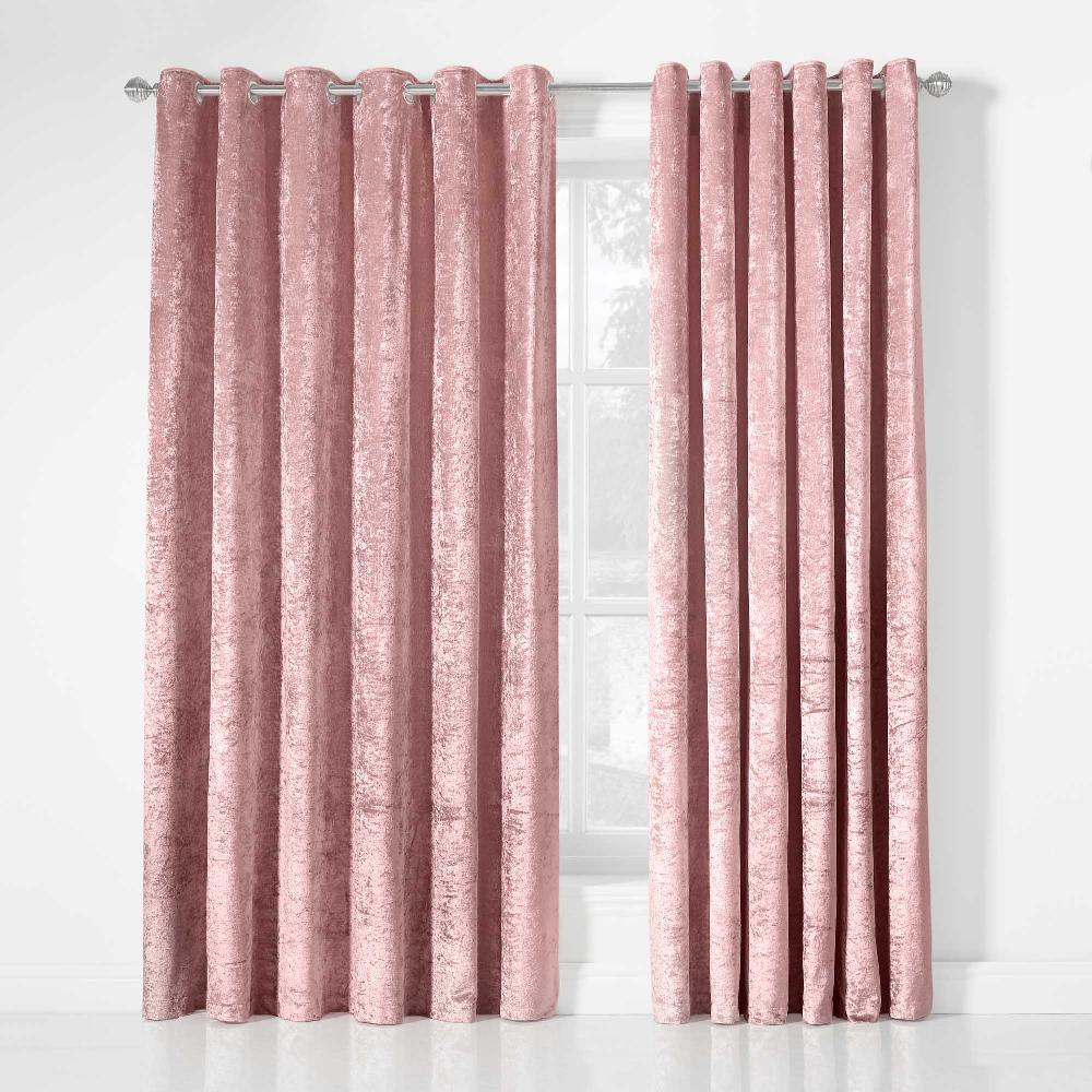 Lewis's Amelia Crushed Velvet Eyelet Curtains - Blush