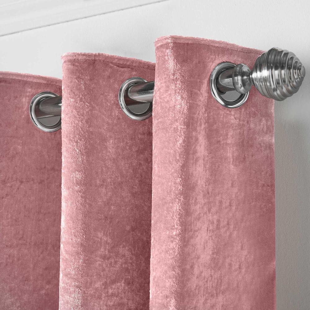 Lewis's Amelia Crushed Velvet Eyelet Curtains - Blush