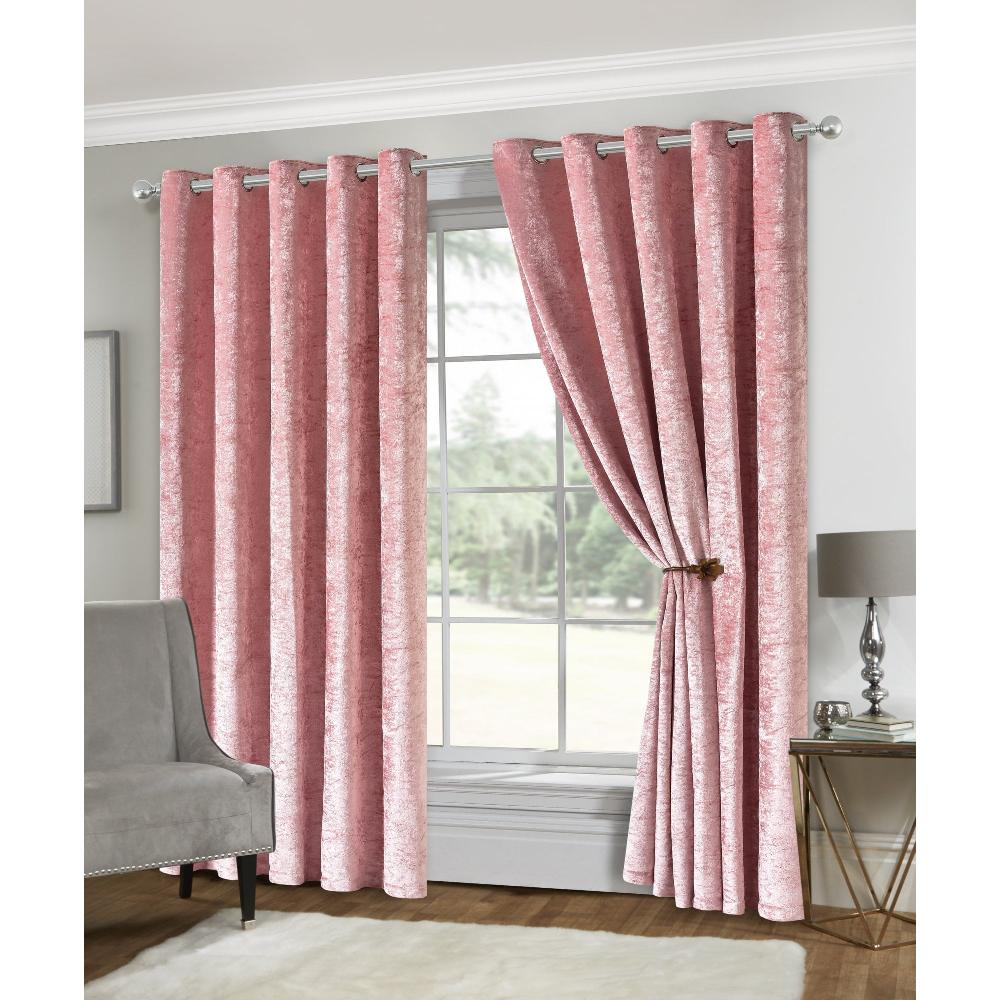 lewis's Amelia Crushed Velvet Eyelet Curtains - Blush