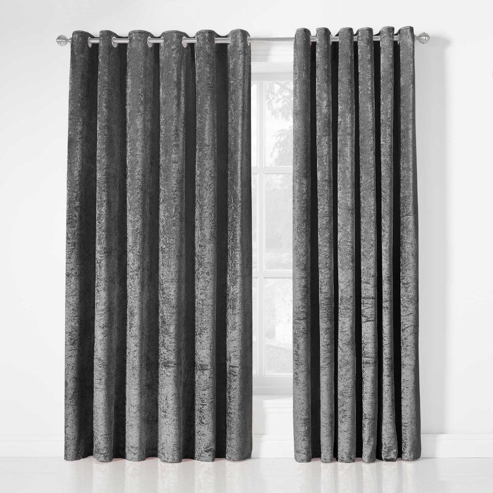 Lewis's Amelia Crushed Velvet Eyelet Curtains - Charcoal