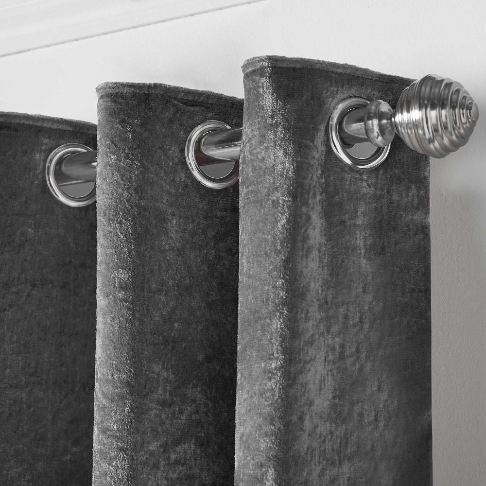 Lewis's Amelia Crushed Velvet Eyelet Curtains - Charcoal