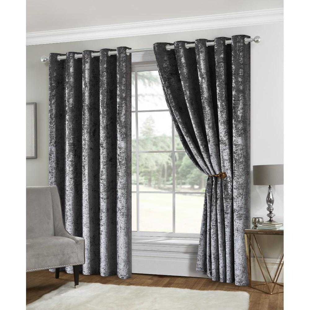 lewis's Amelia Crushed Velvet Eyelet Curtains - Charcoal