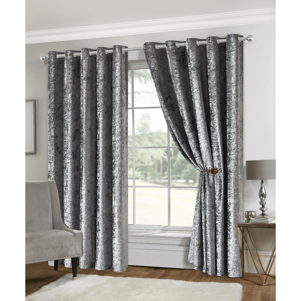 lewis's Amelia Crushed Velvet Eyelet Curtains - Silver