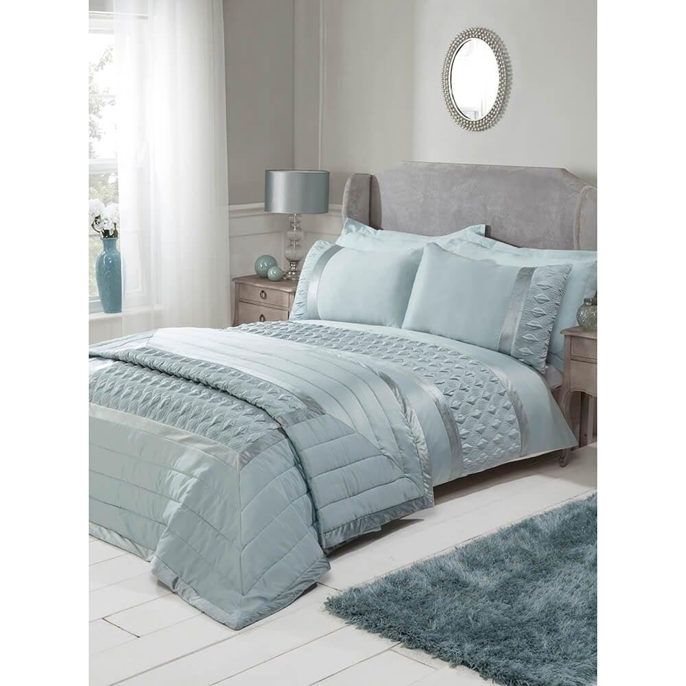 lewis's Aria Duck Egg Quilted Satin Panel Luxury Duvet Cover Set
