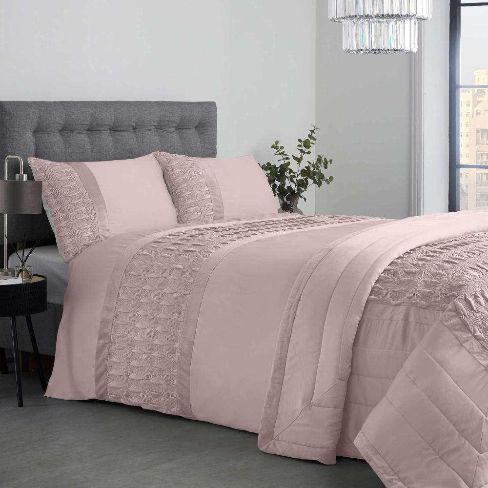 lewis's Aria Quilted Satin Panel Luxury Duvet Set - Blush Pink