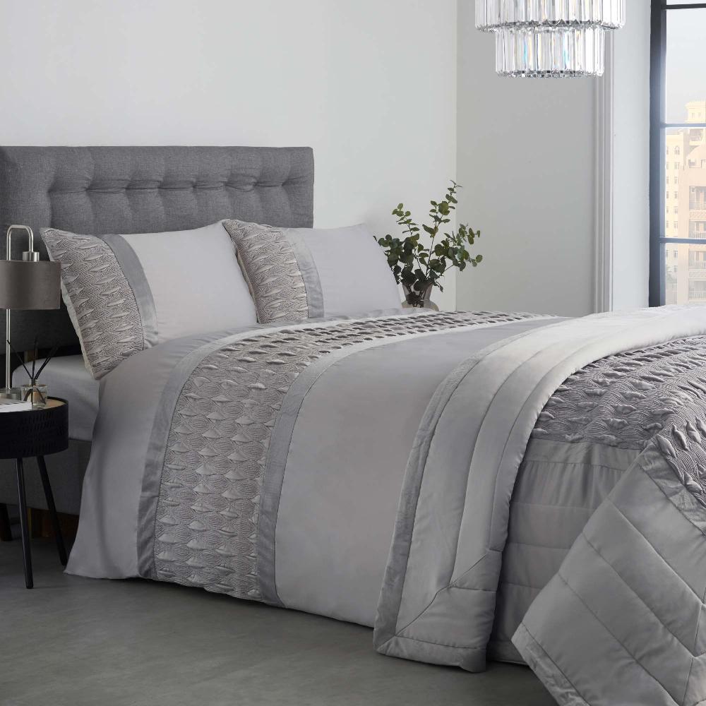 lewis's Aria Quilted Satin Panel Luxury Duvet Set - Silver