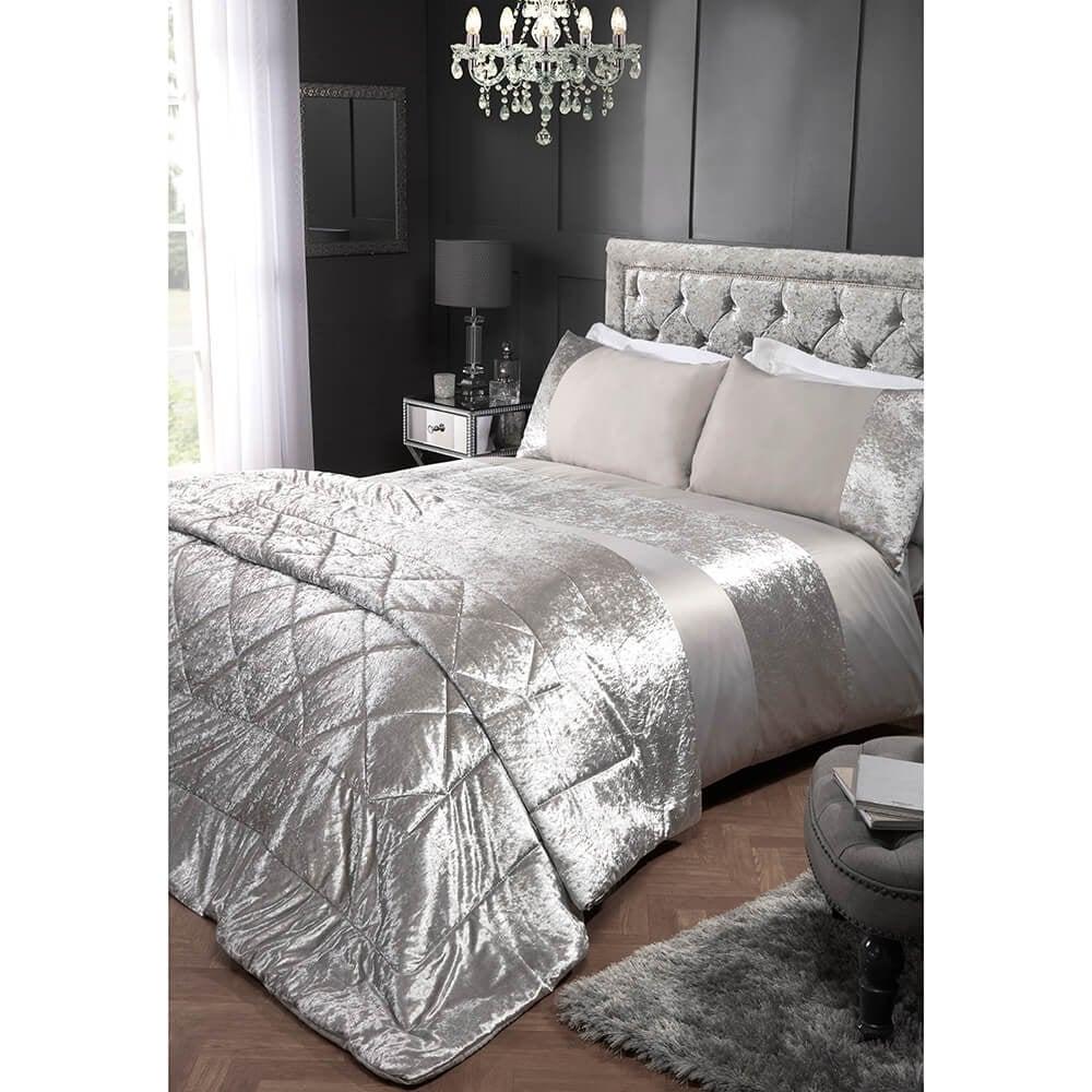 lewis's Ariana Velvet Panel Luxury Duvet Set - Silver