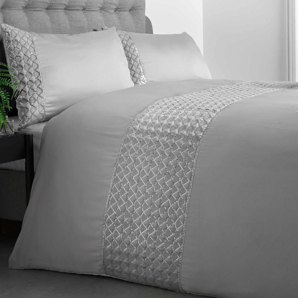 Lewis's Charlotte Sequin Panel Luxury Duvet Set - Silver