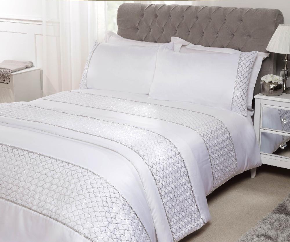 lewis's Charlotte Sequin Panel Luxury Duvet Set - White