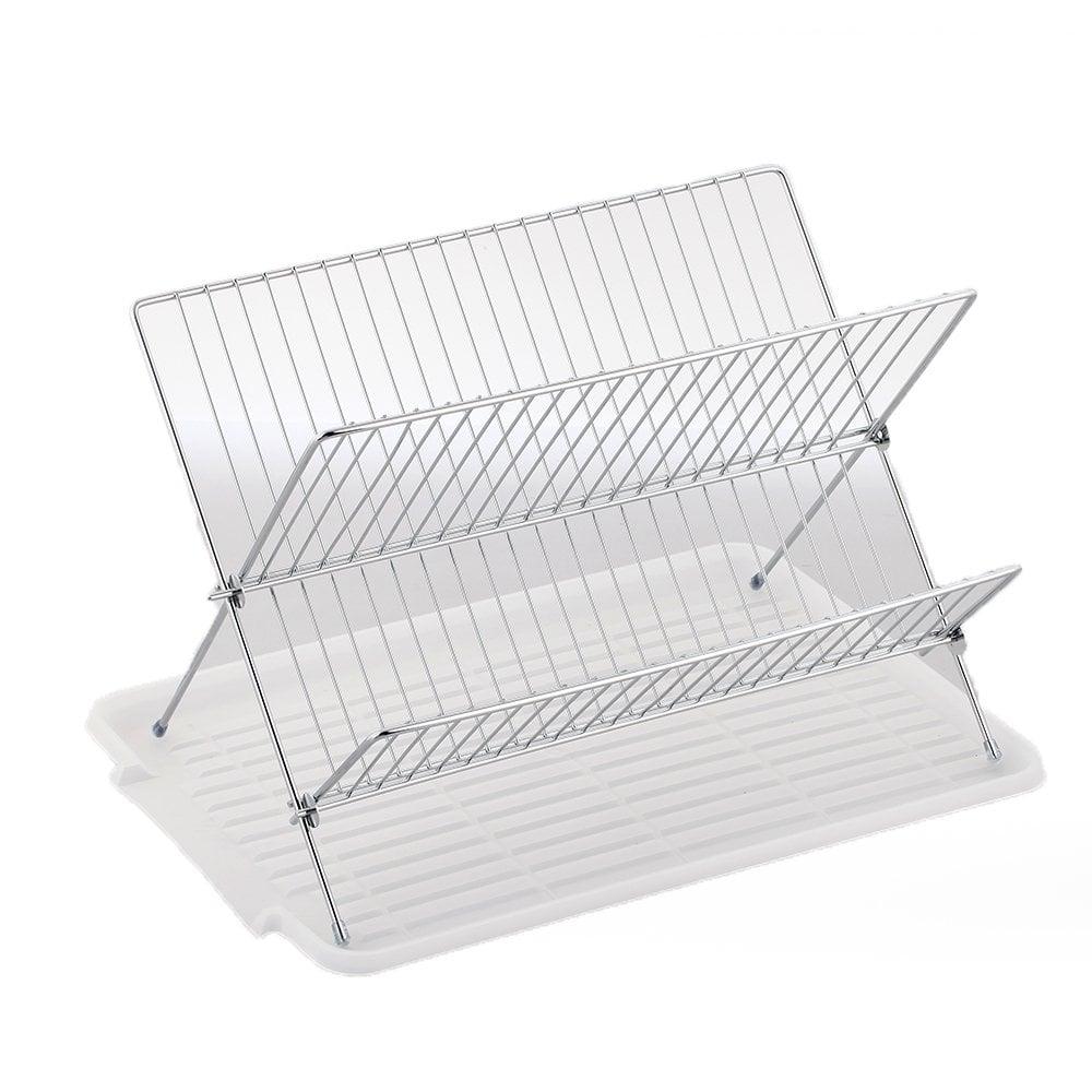 lewis's Chrome Folding Dish Drainer With Tray 2 Tier Drying Rack Silver Organiser
