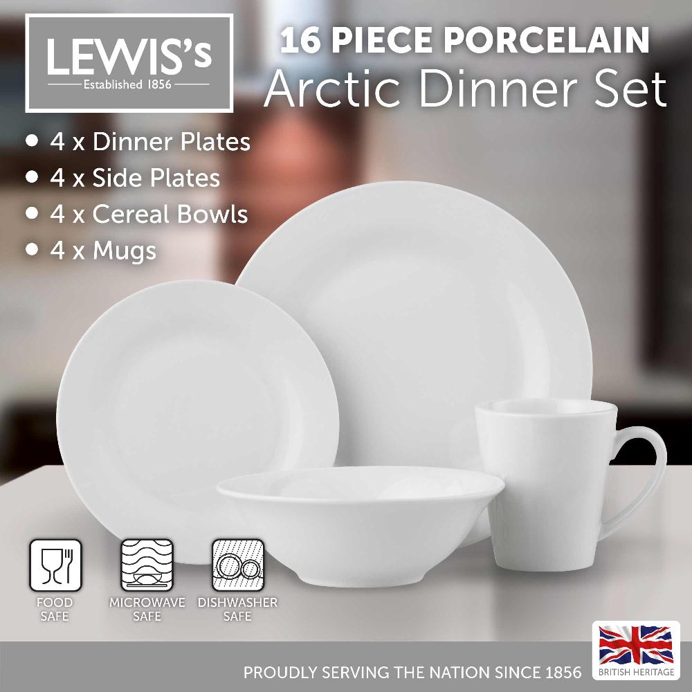 lewis's Lewis's 16 Piece Dinner Set - Plain Arctic White