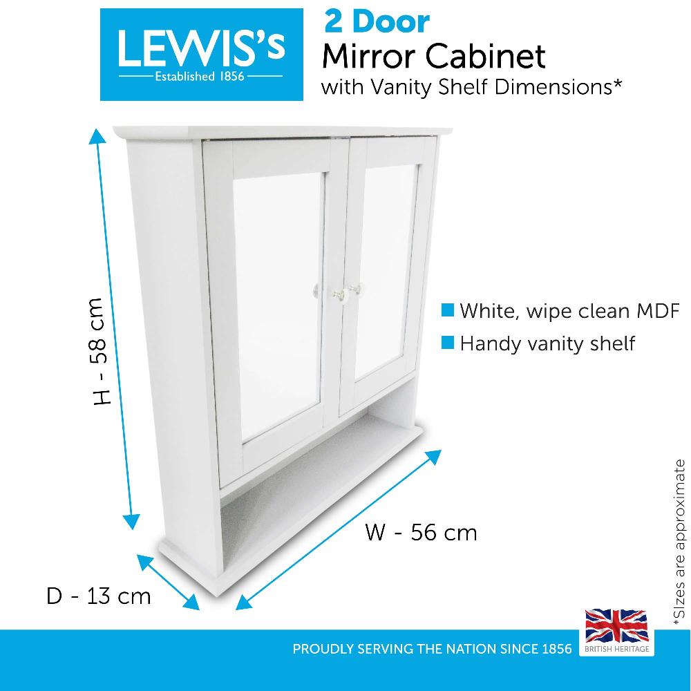 Lewis's Lewis's 2 Door Mirror Cabinet Home Living Essentials Bathroom Storage