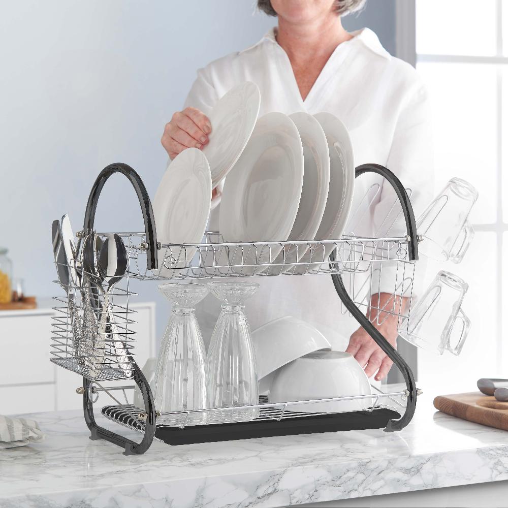 Lewis's Lewis's 2 Tier Dish Drainer For Kitchen Sink - Black