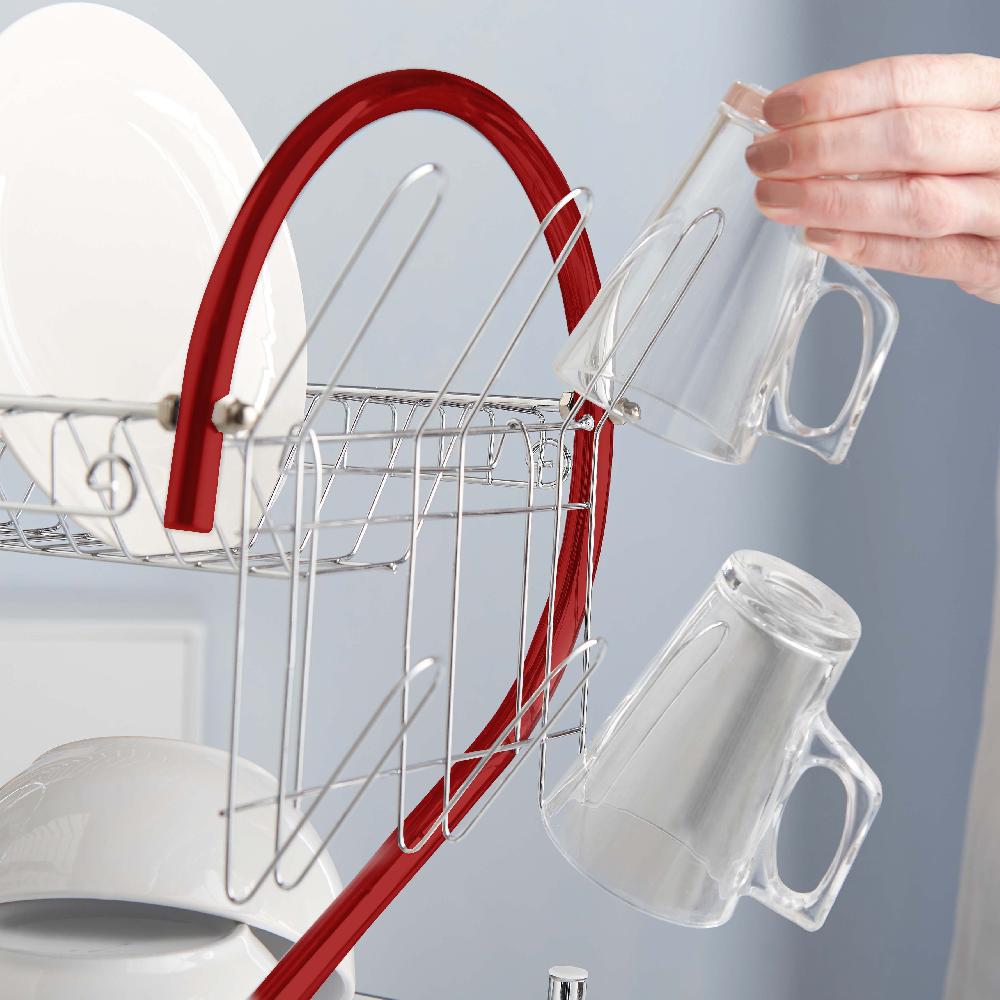 Lewis's Lewis's 2 Tier Dish Drainer For Kitchen Sink - Red