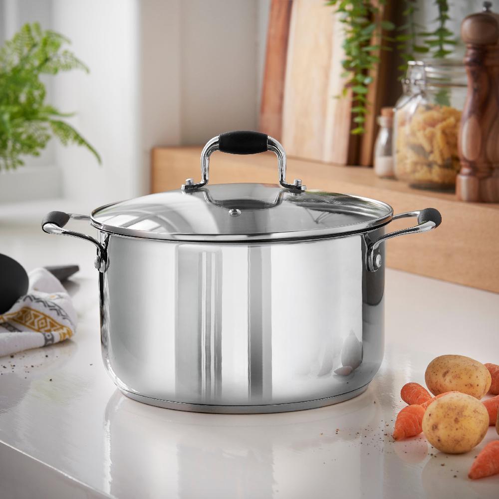 Lewis's Lewis's 24cm Stainless Steel Stockpot Cooking Pot With Glass Lid Cookware