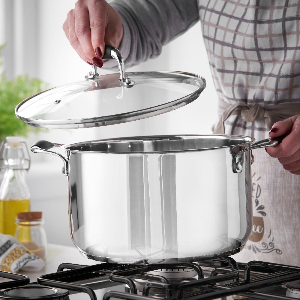 Lewis's Lewis's 24cm Stainless Steel Stockpot Cooking Pot With Glass Lid Cookware