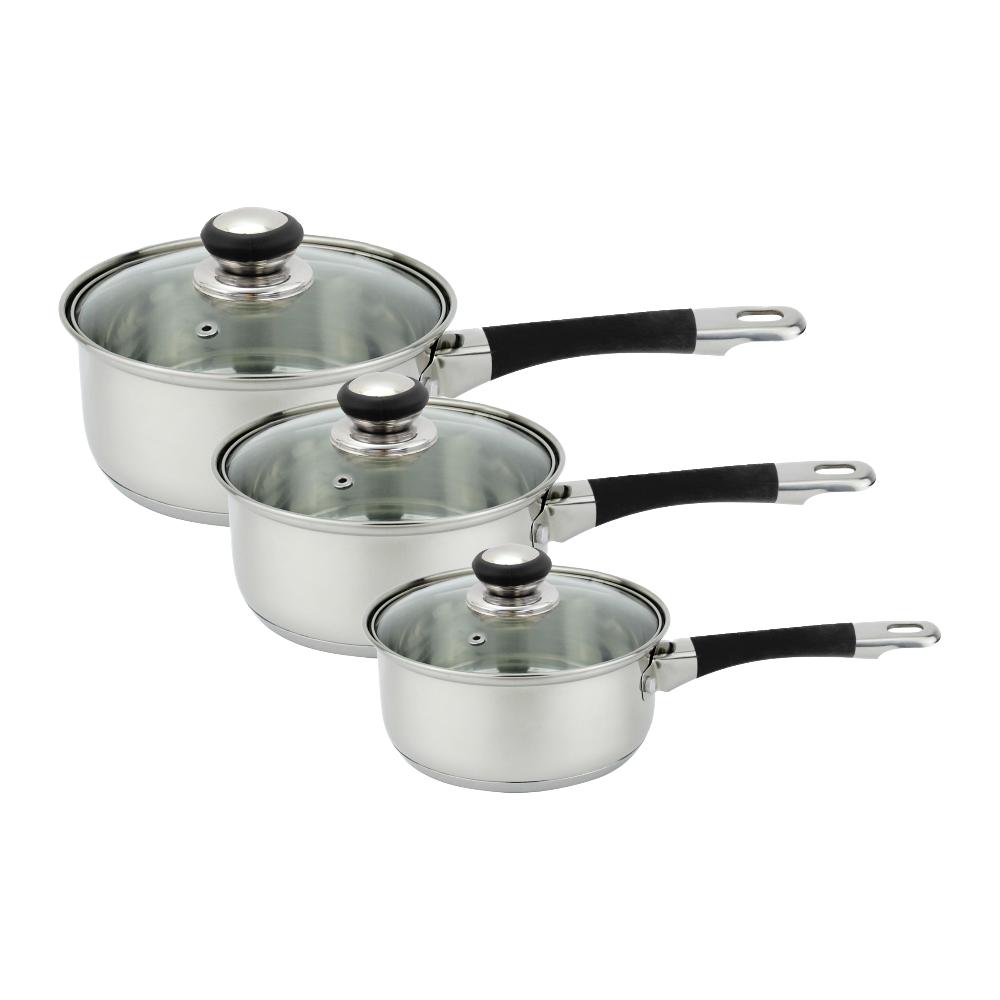 Lewis's Lewis's 3 Piece Stainless Steel Pan Set With Silica Handle And Knob Home Kitchen