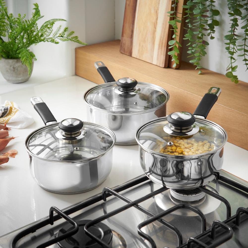 Lewis's Lewis's 3 Piece Stainless Steel Pan Set With Silica Handle And Knob Home Kitchen