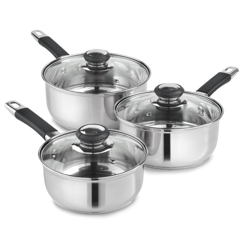 lewis's Lewis's 3 Piece Stainless Steel Pan Set with Silica Handle and Knob Home Kitchen