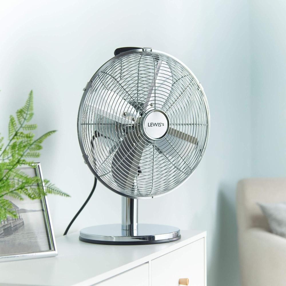 Lewis's LEWIS'S 3 Speed Desk Fan With Tiltable Head - Oscillating Fan - Electric Fan Table Fan Desk Fans Air Con Fan Fans Air Circulator Fan Desk Fan 12 Inch (Chrome 12 Inch)