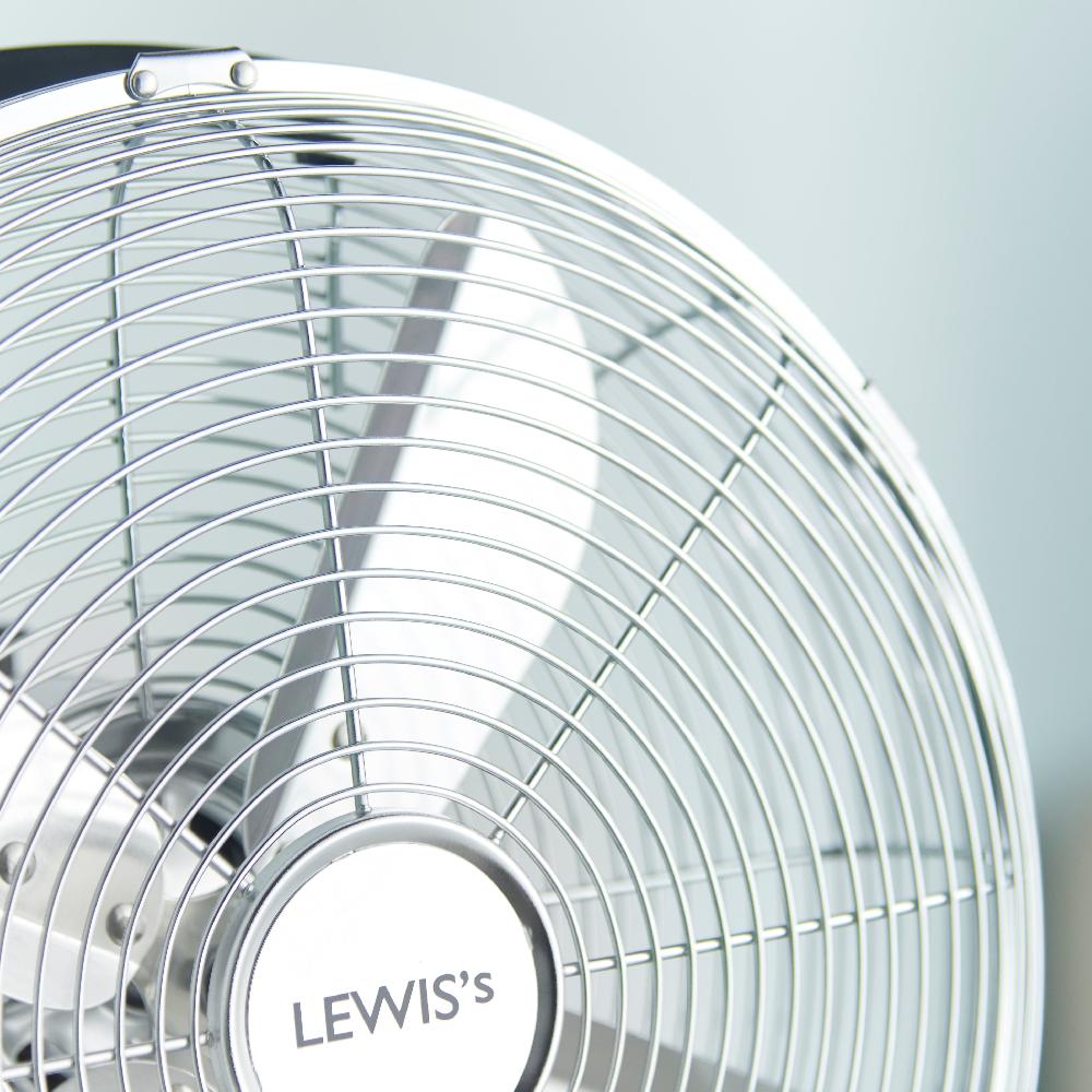 Lewis's LEWIS'S 3 Speed Desk Fan With Tiltable Head - Oscillating Fan - Electric Fan Table Fan Desk Fans Air Con Fan Fans Air Circulator Fan Desk Fan 12 Inch (Chrome 12 Inch)