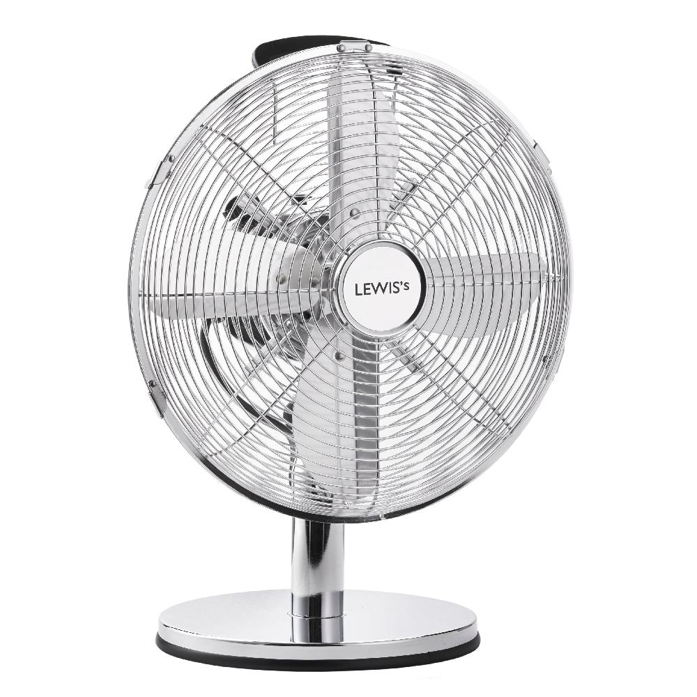 lewis's LEWIS'S 3 Speed Desk Fan with Tiltable Head - Oscillating Fan - Electric Fan Table Fan Desk Fans Air Con Fan Fans Air Circulator Fan Desk Fan 12 Inch (Chrome 12 Inch)