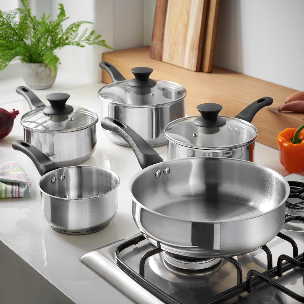 lewis's Lewis's 5 Piece Stainless Steel Pan Set With Bakelite Handle & Knob Home Kitchen
