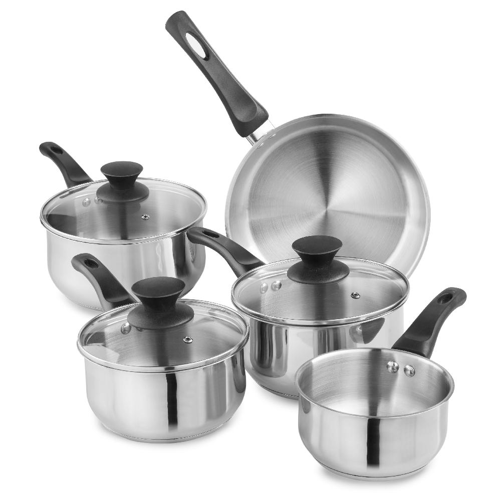 lewis's Lewis's 5 Piece Stainless Steel Pan Set with Bakelite Handle & Knob Home Kitchen