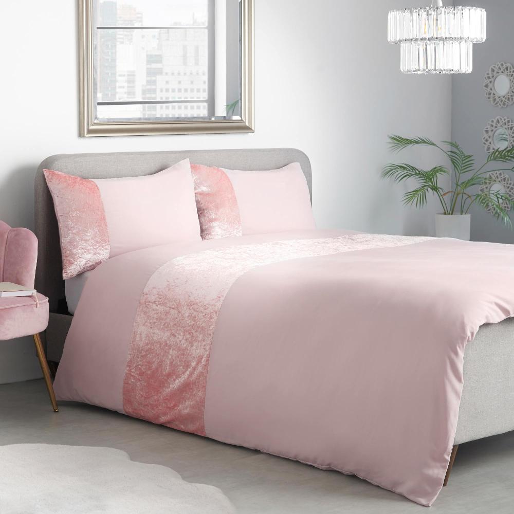 lewis's Amelia Crushed Velvet Duvet Set - Blush Pink