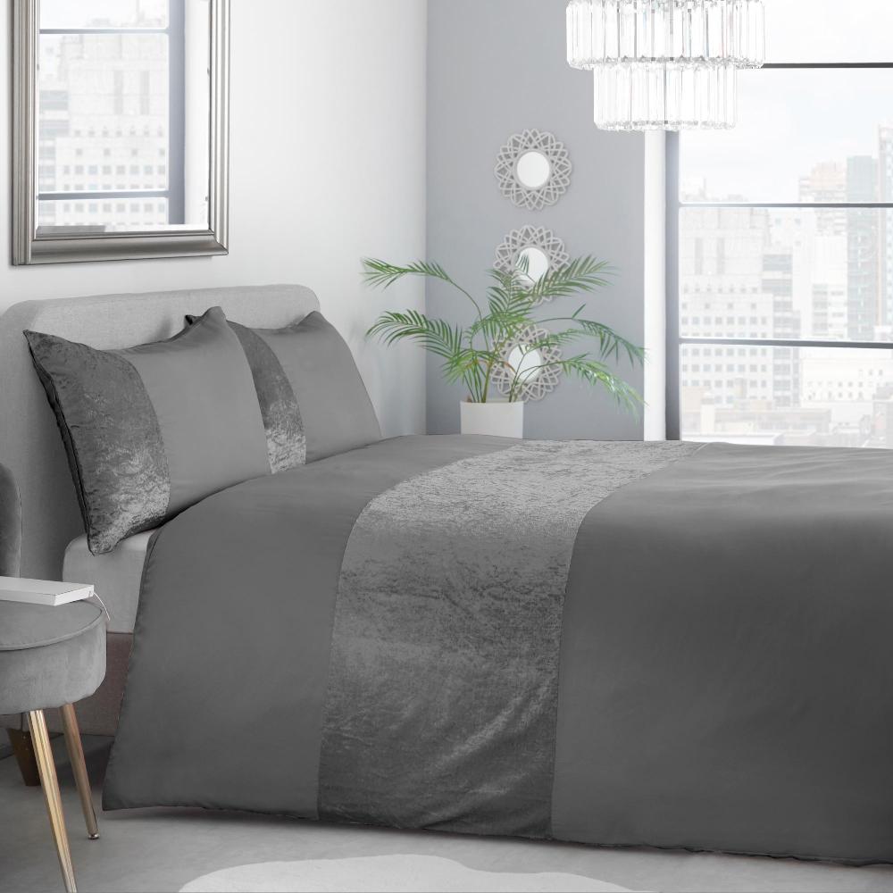lewis's Amelia Crushed Velvet Duvet Set - Charcoal