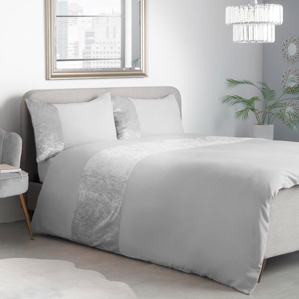 lewis's Amelia Crushed Velvet Duvet Set - Silver