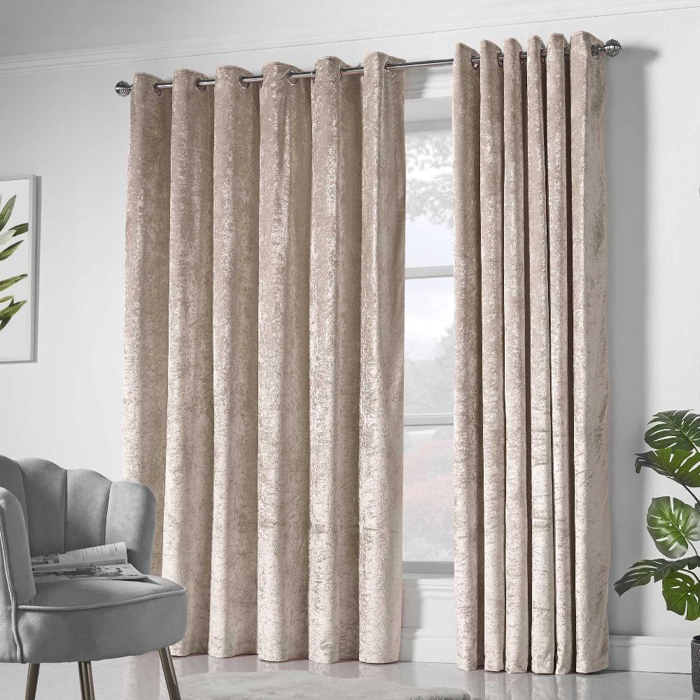 Lewis's Amelia Crushed Velvet Eyelet Curtains - Mink