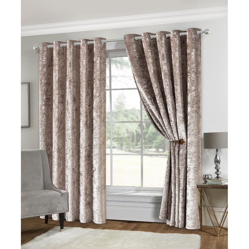 lewis's Amelia Crushed Velvet Eyelet Curtains - Mink