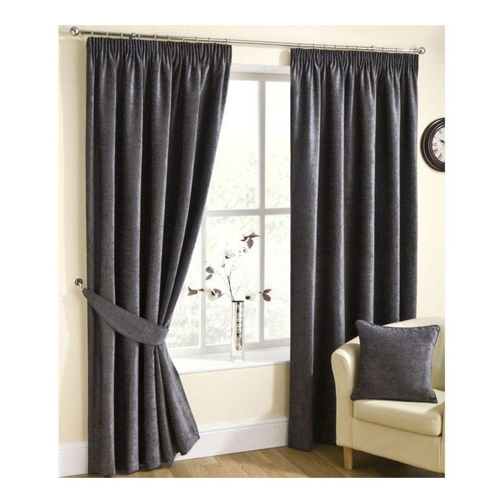 lewis's Buckingham Chenille Tape Curtains - Pewter