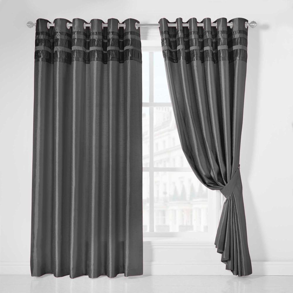 Lewis's Denver Lined Eyelet Curtains - Charcoal