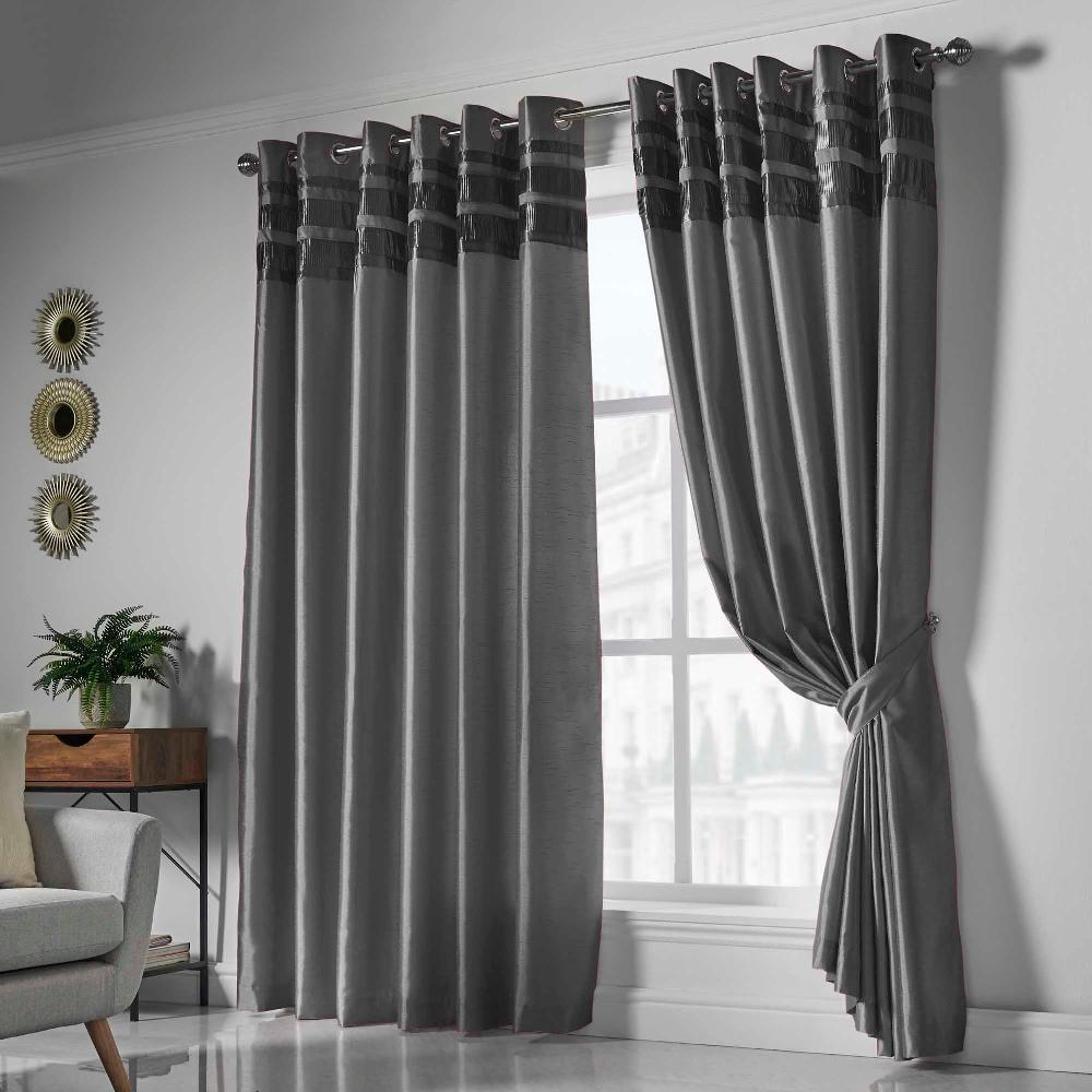 lewis's Denver Lined Eyelet Curtains - Charcoal