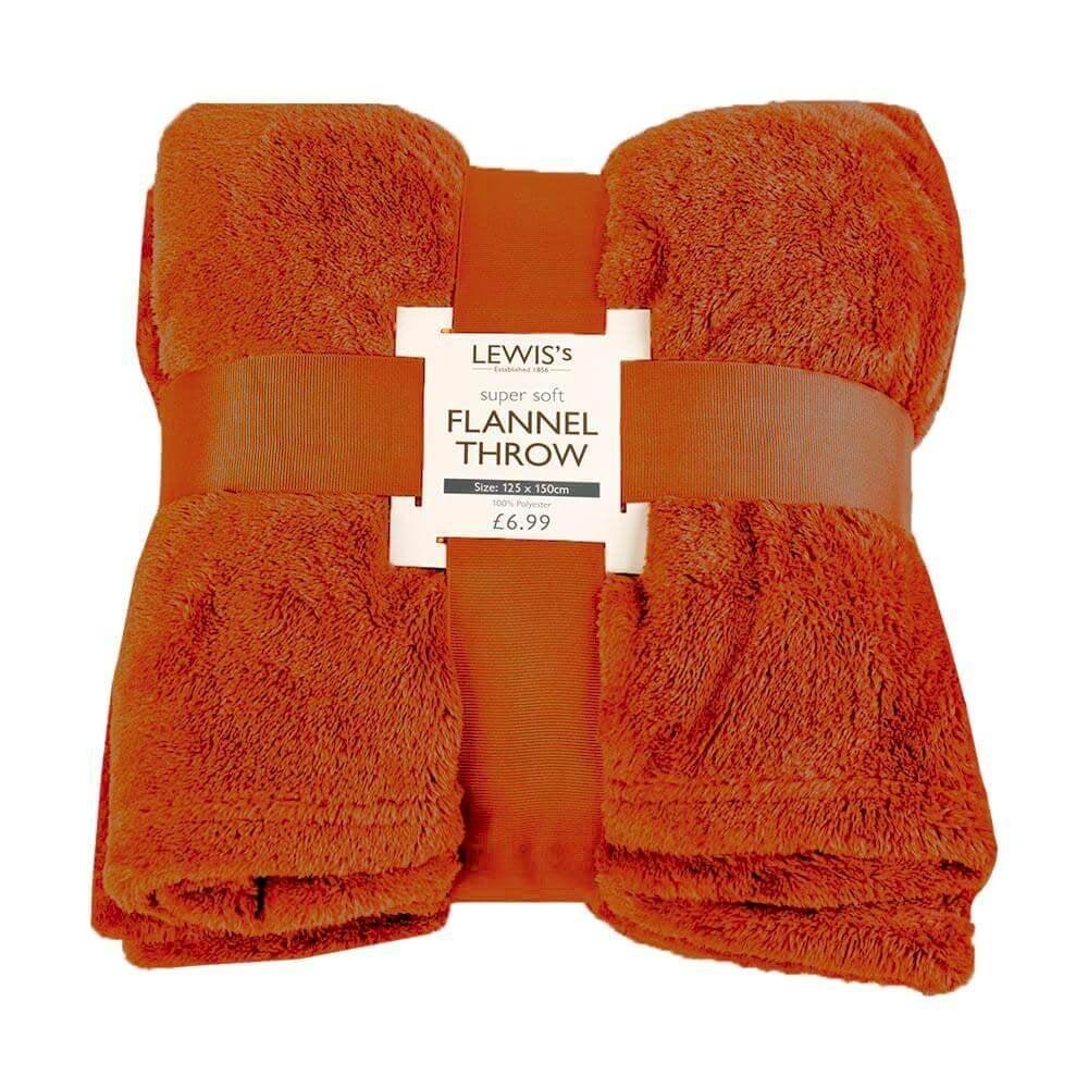 lewis's Flannel Supersoft Throw - Orange