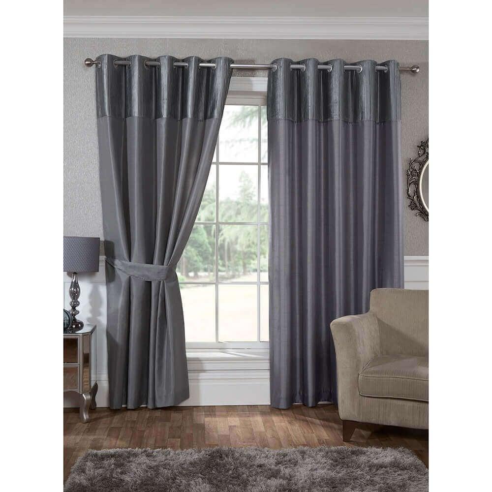 lewis's Geneva Faux Silk Eyelet Curtains - Charcoal