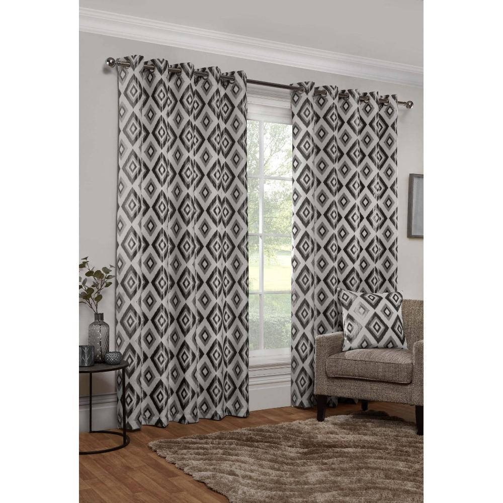 lewis's Geo Diamond Eyelet Curtains - Silver