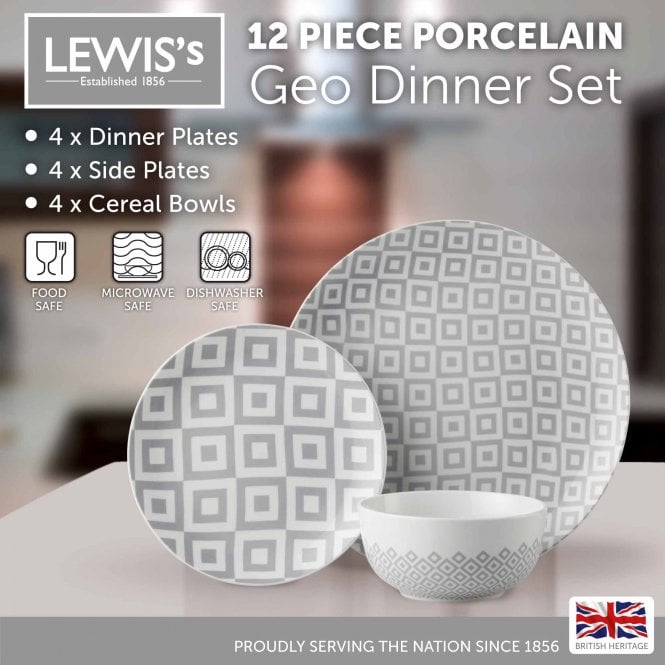 Lewis's Lewis's 12 Piece Dinner Set - Geo