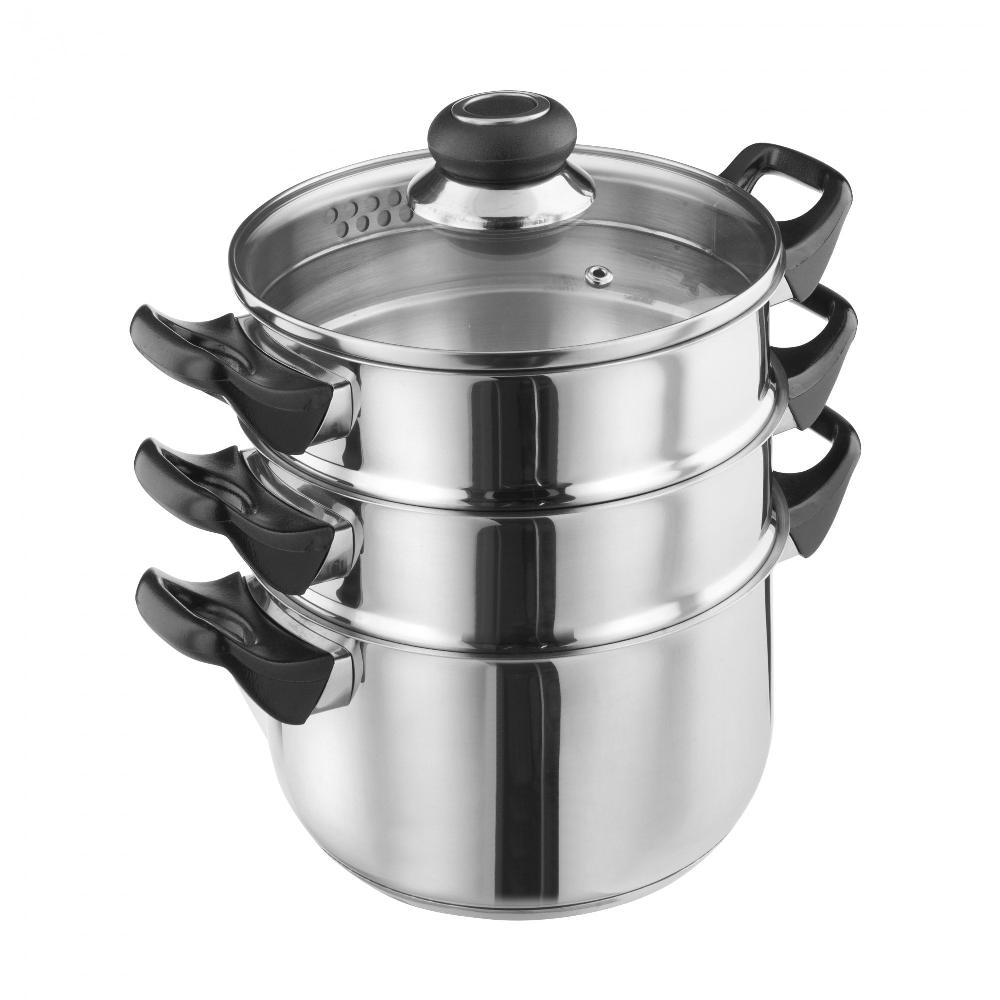 Lewis's Lewis's 3 Tier Steamer Pans With Glass Lid