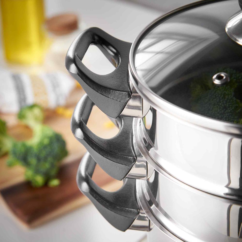 Lewis's Lewis's 3 Tier Steamer Pans With Glass Lid