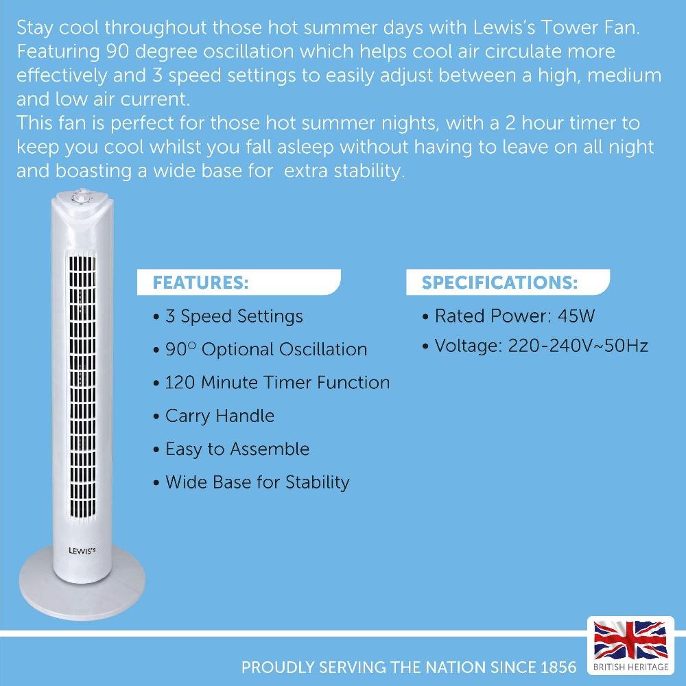 Lewis's Lewis's 32 Inch Tower Fan - White
