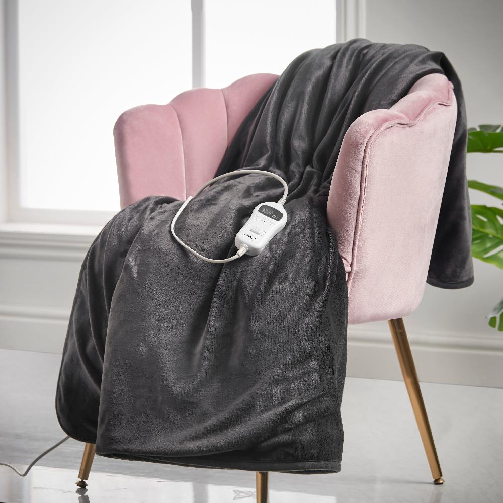 Lewis's LEWIS'S Luxury Electric Heated Fleece Throw Blanket 130CM X 160CM Grey Or Dark Charcoal