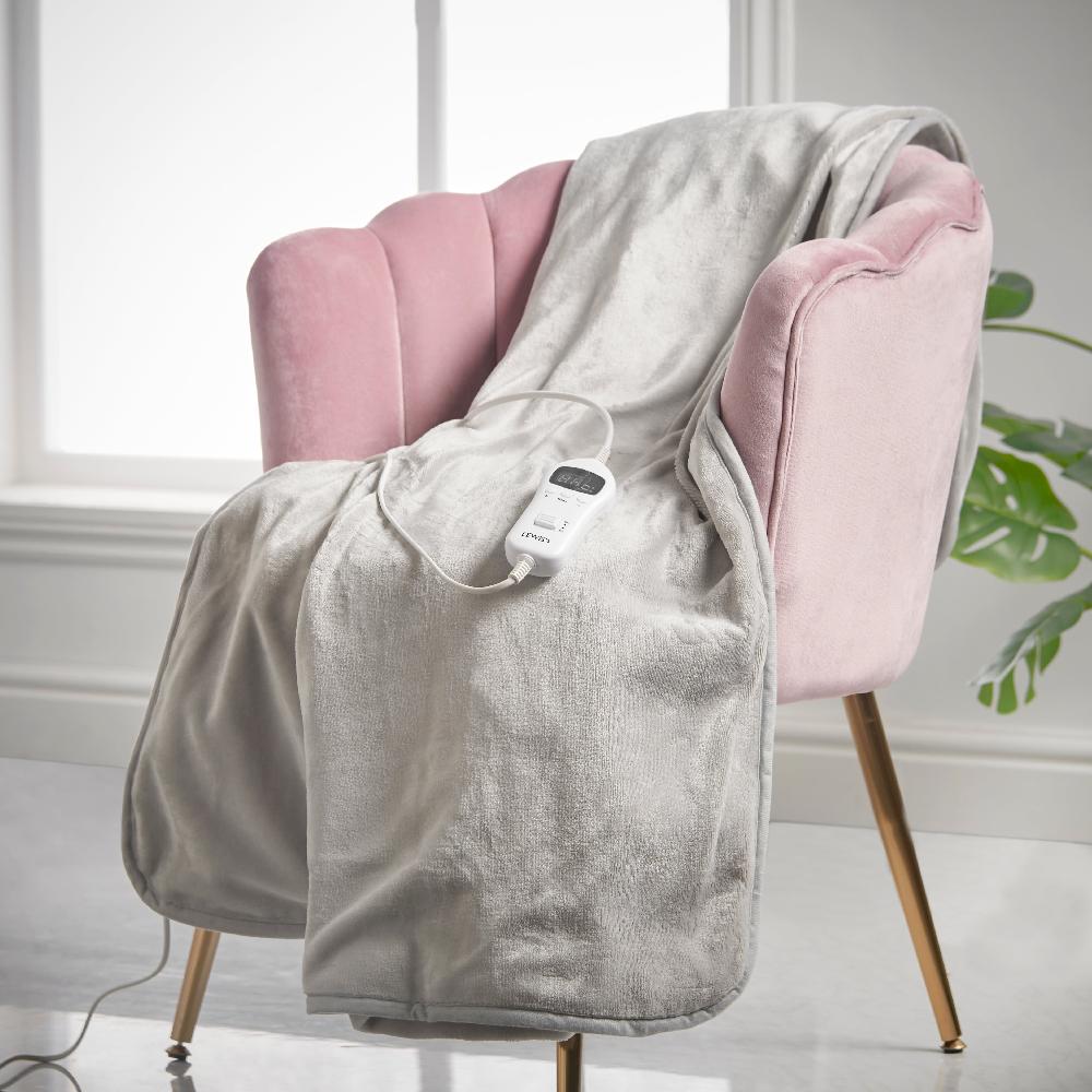Lewis's LEWIS'S Luxury Electric Heated Fleece Throw Blanket 130CM X 160CM Grey Or Dark Charcoal