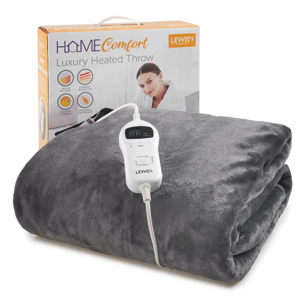 lewis's LEWIS'S Luxury Electric Heated Fleece Throw Blanket 130CM x 160CM Grey or Dark Charcoal