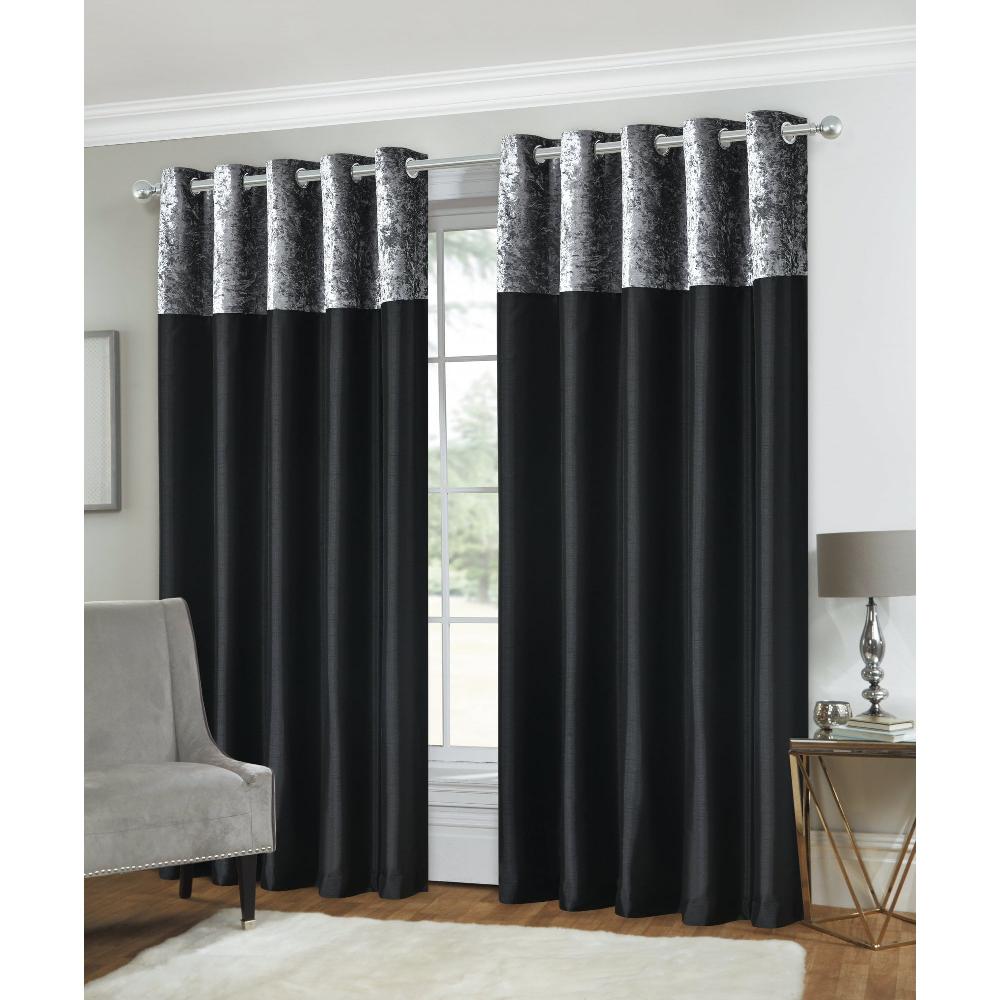 lewis's Olivia Velvet Top Eyelet Curtains - Black