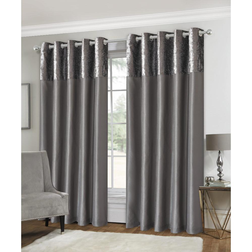 lewis's Olivia Velvet Top Eyelet Curtains - Silver