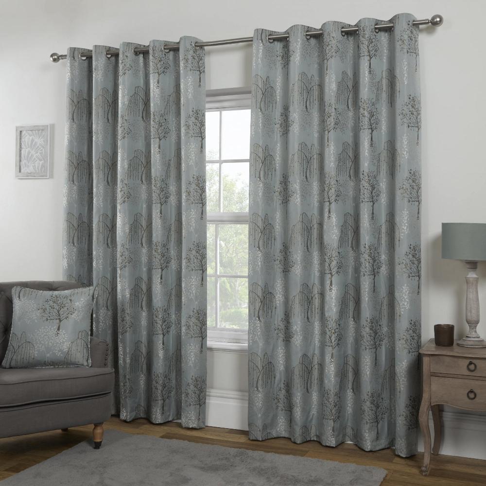 lewis's Orchard Patterned Eyelet Curtains - Duck Egg