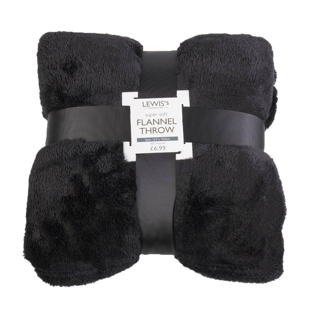 lewis's Plain Super Soft Flannel Throw - Black